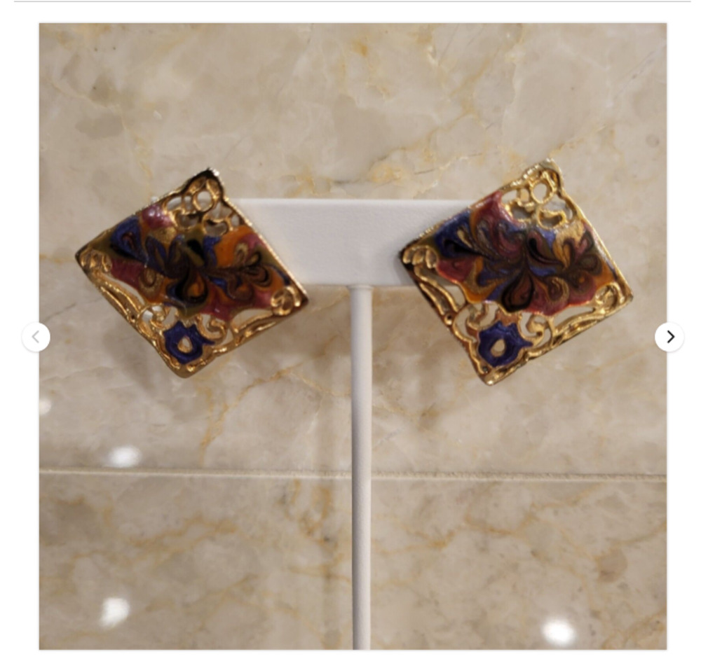 Pierced Earrings Enamel Surface Push Pin 1" square Vintage Style Stamped USA